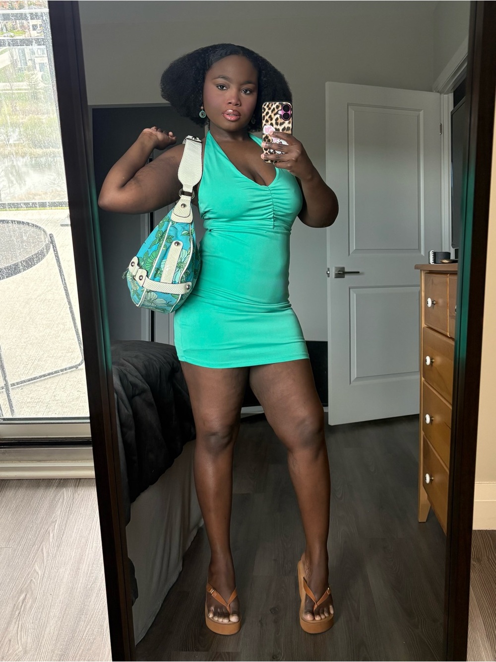 Forever 21 Teal Halter Ruched Mini Dress